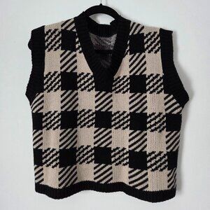 Shein sweater vest, plaid black and cream - size S
